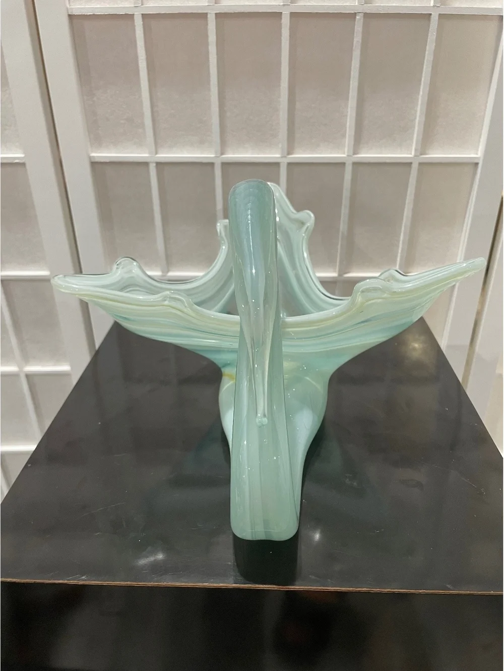 Vintage Murano Art Glass Swan Figurine in Swirled Aqua and White